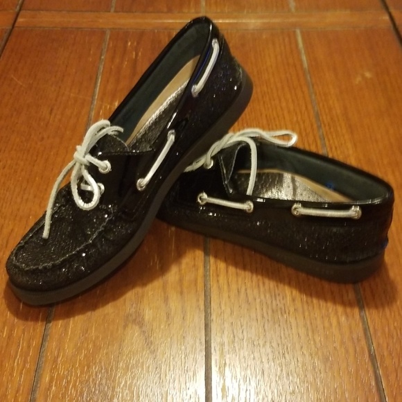 Sperry Top-Sider Glitter Black Size 7.5 - Picture 1 of 7